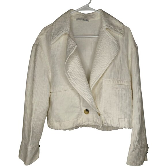 MANGO MNG Suit Women's Off-White Cropped Textured Jacket Size S/M - Picture 2 of 14